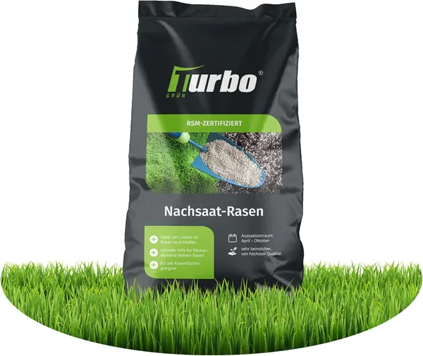Turbo Green RSM Quality Lawn Seeds (50m) for Reseeding Gaps Spring and Autumn