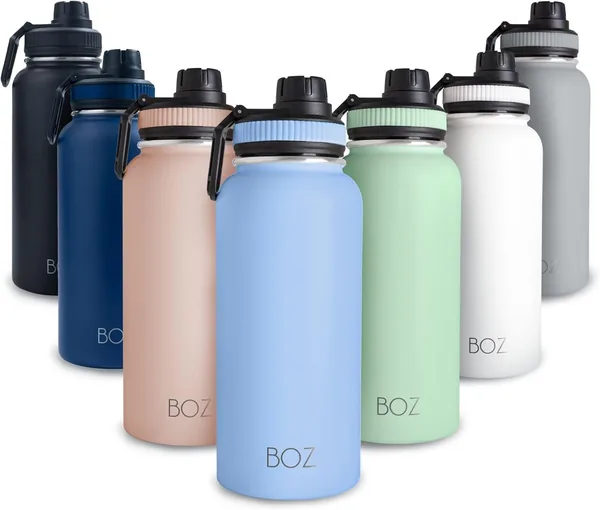 BOZ Bottiglia Termica da 1 Litro in Acciaio Inossidabile Doppia Parete (Blu Chiaro) per Bevande Caldi e Fredde, Resistente alle Macchie