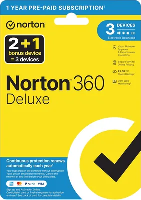 Norton 360 Deluxe 2022 - Logiciel antivirus pour 3 appareils, 12 mois d'abonnement | Meilleures affaires