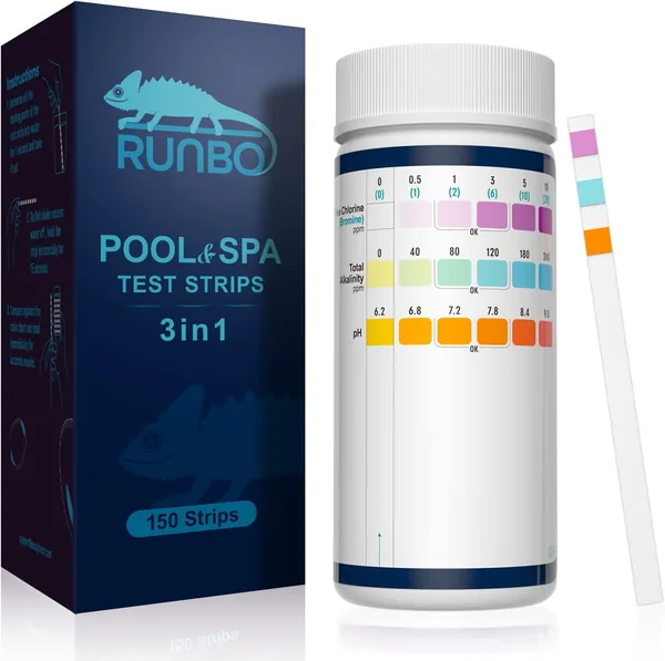 RUNBO 3 in 1 Pool Test Strips Spa 150 Sticks Test Strips Water Test Kit Accurate Chemical Tester for Free Chlorine Bromine Alkalinity pH