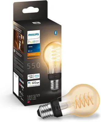 Philips Hue Weiß E27 Filamentlampe (550 lm), dimmbarer LED-Leuchtmittel für das Hue-Beleuchtungssystem mit Warmweißlicht, Smart Light Co.