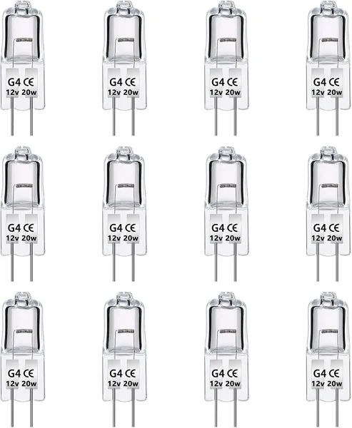 Caldarax Pack of 12 G4 20 W Halogen Bulbs 12 V, Dimmable 2700 K Warm White