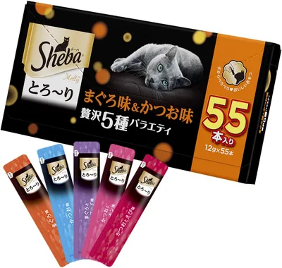 シーバ メルトー トリーツ アダルト用猫用 5種類セット トナとボニート風味 12g x 55個