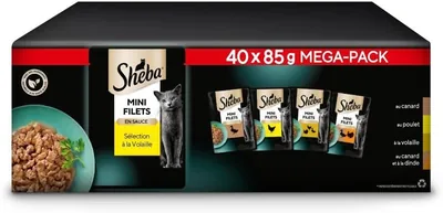 Sheba Wet Katvoer Mini Fillets Vogelnas - 40 stuks - Eend, Kip, Turkey, Vogels - 3400 g | 7% Korting