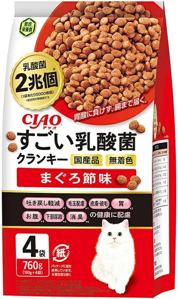 Ciao Super Lactobacillus Cranky Tuna Flavor 6.7 oz x 4 Bags Dry Food for Cats