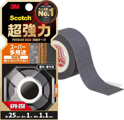 3M スクラッチ ウルトラ強粘着両面テープ プレミアゴールド、超多目的、粗目表面用、幅1.0インチ (25mm)、長さ