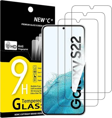 Lot de 3 protecteurs d'écran en verre trempé pour Samsung Galaxy S22 5G - Sans bulles - Ultra résistant (0,26 mm HD Ultra)