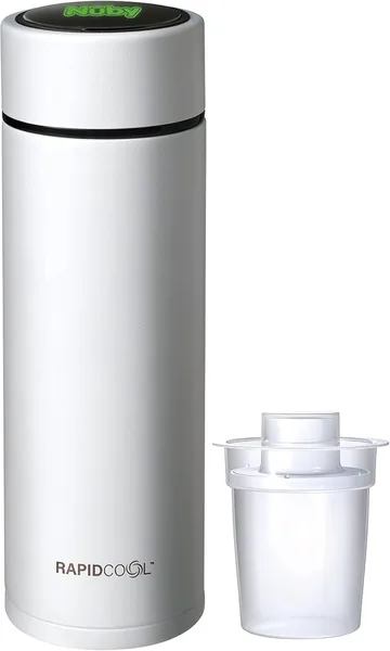 Nuby RapidCool Portable Baby Bottle Maker - with Milk Powder Dispenser and Digital Lid - Ideal for Travel Bottles and Night Feeds - Stainless Steel