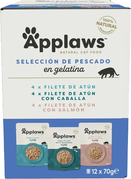 Applaws Natural Wet Food for Cats, Selection of Fish in Jelly 70g (12 x 70g Bags)