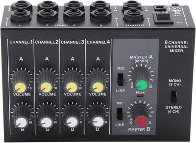 Mezclador Digital Estéreo de 4 Canales y Mezclador Mono de 8 Canales: Consola de Mezcla de Sonido, Mezclador de Audio para Tránsitos Profesionales