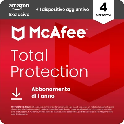 McAfee Total Protection - 4 dispositivi + 1 extra 2026 | Antivirus, VPN, Gestore Password