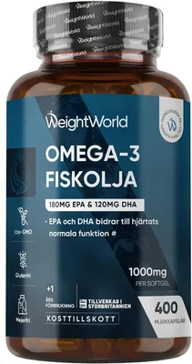 Omega 3 Olskapslar - 400 målt - 1+ År Konsumtion - 1000mg Fisköl Per Kapsel - Essentiella Omega 3 Fettsynder