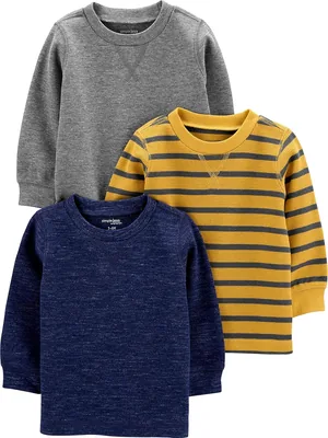 Pacote com 3 camisetas térmicas de manga comprida Simple Joys by Carter's para meninos - Melhor Preço