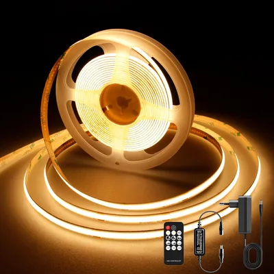 Striscia LED COB 5m 24V Bianco Caldo 2700K 320LED/m Larghezza 8mm CRI90+ con Alimentatore, Telecomando RF, per Cucina