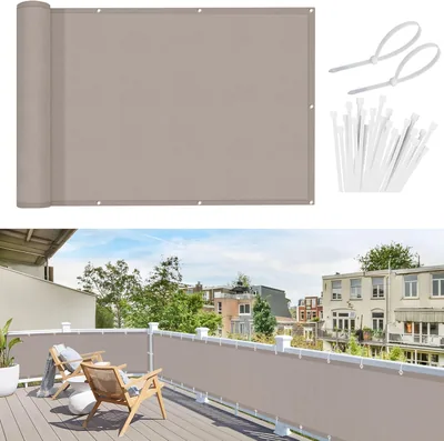 Sunnylaxx Balkon Privatscherm, 100 x 600 cm, PES-Hede för Balkon och Terrass, Balkon Privatscherm med Kabelt