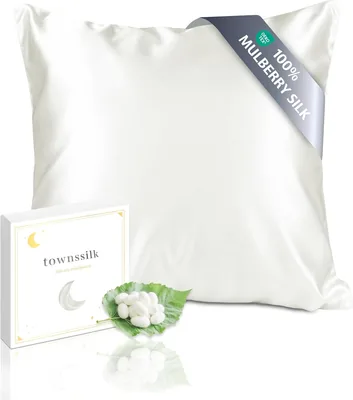 Oreiller en soie Townssilk, 100% soie de mulberry 19 momme, double face en soie, certifié Oeko-TEX, bénéfique pour les cheveux et la peau
