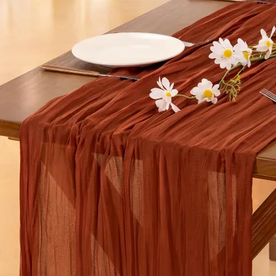 Terracotta Cheesecloth Table Runner - 10FT Boho Fall Decor