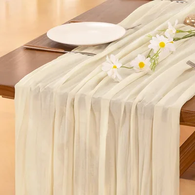 Socomi Beige Summer Cheesecloth Table Runner Boho Rustic 20% Off