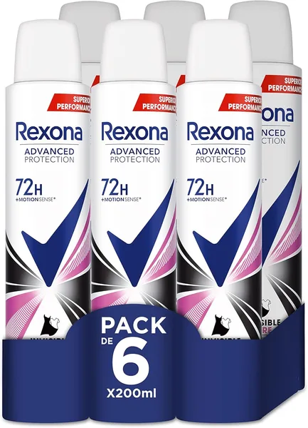 Rexona Advance Protection Invisible Pure 72 h Spray Desodorante para Mujeres 200 ml - Pack de 6 | Mejor Oferta