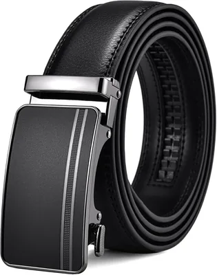 Belt FEFLO Homme Noir en Cuir Ajustable avec Rascle Automatique pour Jeans Pantalons Costume, Largeur 35 mm, Taille Ajustable