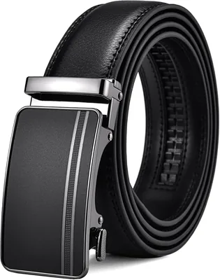 Belt FEFLO Homme en Cuir Noir Ajustable avec Boucle Automatique pour Pantalons Jeans Costume, Largeur 35 mm, Taille Ajustable - Meilleure Affaire