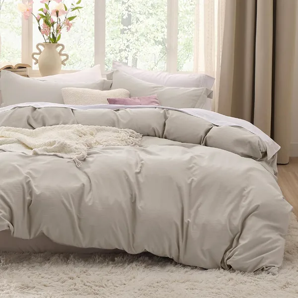 Bedsure Duvet Cover King Size - 3 Pieces Prewashed Cotton-Like Extra Soft Bedding Set, Includes 1 Duvet Cover 104x90 Inches with Zipper Closure & 2 Pillow Shams, Linen, Comforter