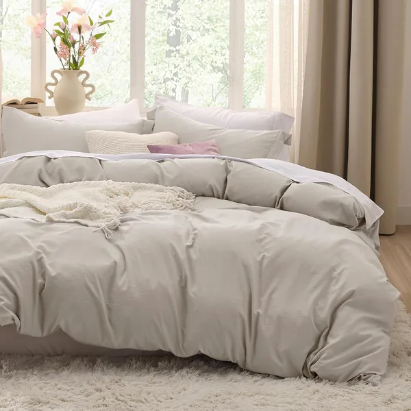 Bedsure Duvet Cover Queen Size - 3 Pieces Prewashed Cotton-Like Extra Soft Bedding Set