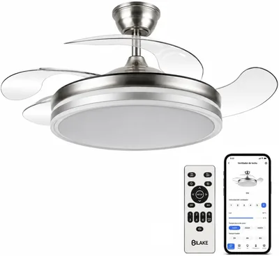 Ventilador Bilake de Techo con Lámpara LED Retractable y Motor DC Ultra Silencioso, Bluetooth (App) y Controlador, para Invierno/Verano - Mejor Oferta