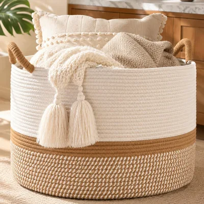 KAKAMAY Large Blanket Basket, 20x13inch