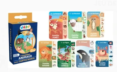 J.A.D.E - Le Jeu des 7 Familles sur le Thème des Animaux - 142121 - 54 Cartes - Multicolore - Carton - Design Français