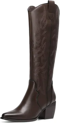 DREAM PAIRS Botas Vaqueras para Mujer | Botas de Cowboy hasta las Rodilla, Punta Puntiaguada, Tacón y Cremallera