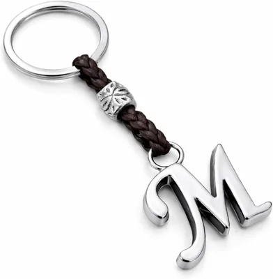 ASTER ALHELÍ - Llavero de cuero con iniciales personalizadas - Letras y encantos de zamak plateado - Llavero para hombres o mujeres