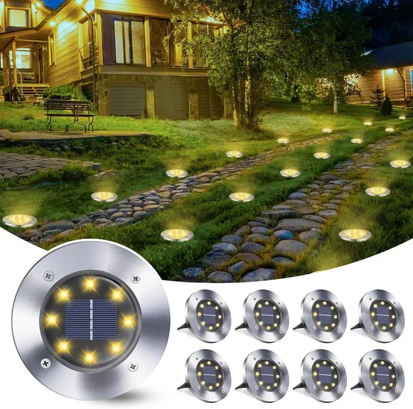 Qedertek Solar Floor Lights Outdoor Garden - Pack of 8 LED Solar Lights