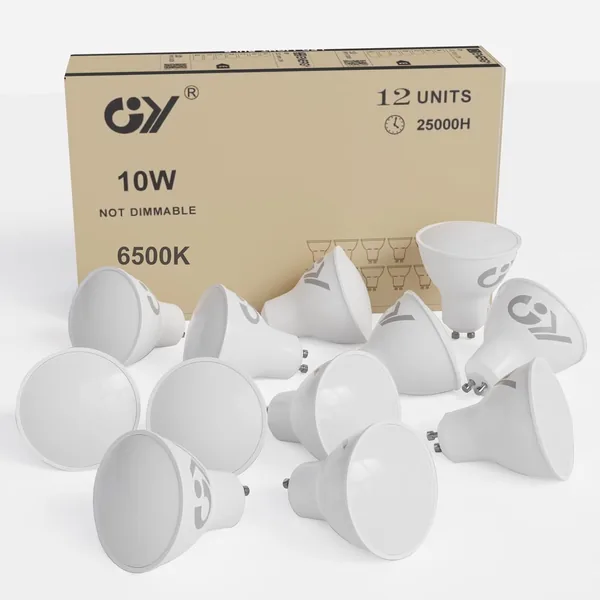 GY 12 x GU10 LED Bulbs, 10 Watt (100 Watt Equivalent), 1100 Lumens, 6500K Cool White