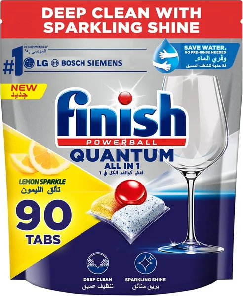 Finish Powerball Quantum Lemon Sparkle All In 1 Dishwasher 90 Tablets