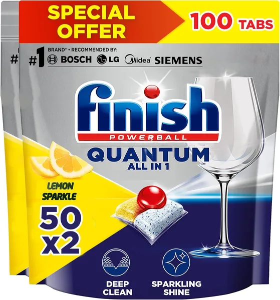 Finish Powerball Quantum Dishwasher Detergent, Lemon Sparkle Scent, 50 x 2 Tabs