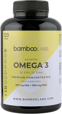 Bamboo Labs - Omega 3 Kapsułki Olej z Ryby 120 Kapsułek, 2000mg na Dzienną Porcję z 700mg EPA, 500mg DHA i Witaminy E