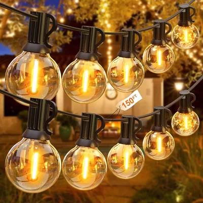 GLUROO 45.7 m Iluminación LED Al Aire Libre, Luces De Cuerda Resistentes Al Agua Con 75 + 2 Bombillas G40 Plásticas, Iluminación Interior De Cuerda