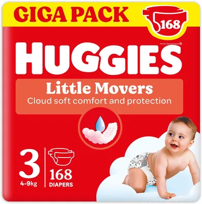 Huggies Little Movers Assorbenti per Bambini Dimensioni 3 (4-9kg) Design Disney Ultra-Assorbenti, 168 pezzi