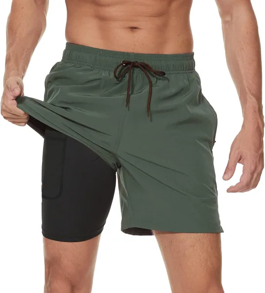 Arcweg Männer Schwimmhosen mit Kompressionsliner, 2-in-1 Atmungsaktive Trainingshose, Elastisch und Anpassbar