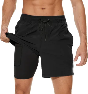 Arcweg Schwimmhosen für Männer, mit Kompressionsliner, 2-in-1 Atmungsaktive Badehose, Elastische Trainingshose, Verstellbar