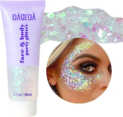 Prreal Body Glitter Gel 50 ml, Meerjungfrauen-Glitzer-Liquidgel-Set, Langanhaltender Glitzer-Pulver für Festival und Maskenball