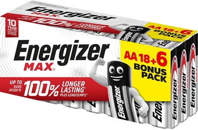 Energizer - Max, Paq. de 18+6 Pilas AA 1.5V, Más Potencia y Duración para Uso Diario, Libre de Sulfato y Mantiene Carga