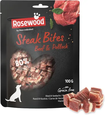 Rosewood Steak Bites voor Honden - Natuurlijke Snacks, Hoog Proteïne, Graan- en Glutenvrij, Zonder Kunstmatige Additieven, 100g