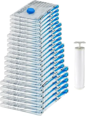 Amazon Basics Vakuum Kompressionsbeutel mit Handpumpe, Packung mit 20 Beuteln, Mehrfarbig