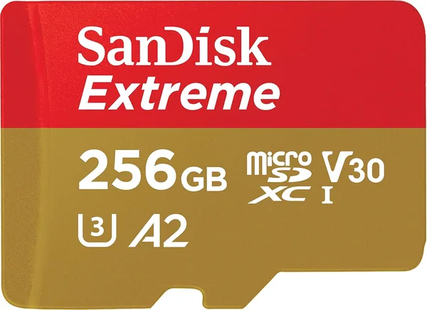 SanDisk 256GB Extreme microSD UHS I Card for 4K Video on Smartphones, Action Cams & Drones 190MB/s Read, 130MB/s Write SDSQXAV 256G GN6MN, Red/Gold