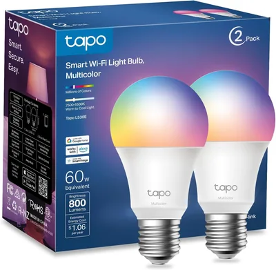 TP-Link Tapo - Bombillas inteligentes Wi-Fi (Tapo L530E), multicolor, cambio a todo color, regulables, compatibles con Alexa