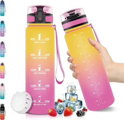 Motiverad sportvattenkurva 1000ml med tidmärke, BPA-fritt Tritan, lekfrit