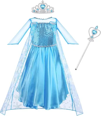 Vicloon Kostuum, Anna Jurk met 2 Prinses Accessoires, Prinsesjurk voor Meisjes, Kinderkostuum Feestjurk