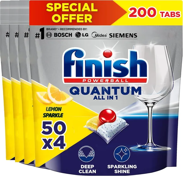 Finish Powerball Quantum Dishwasher Detergent Lemon Sparkle Scent 50 Tabs x 4